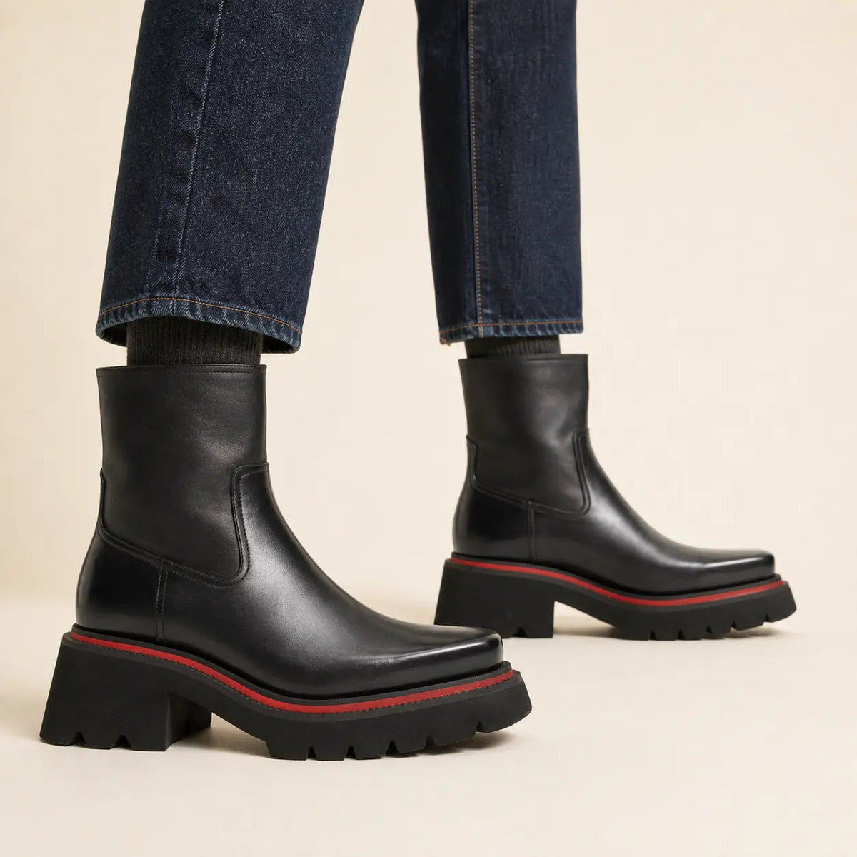 Dark Gray-Black Lug Sole Side Zip Ankle Boot