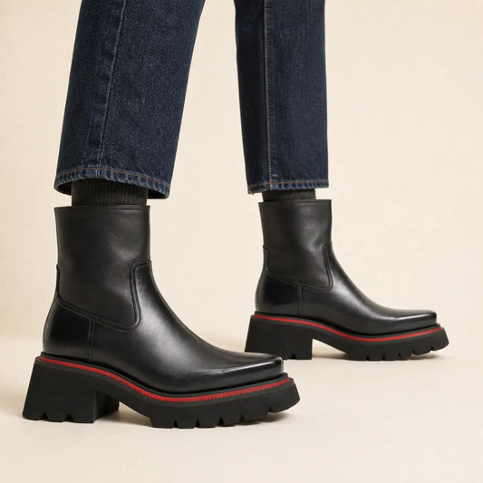 Dark Gray-Black Lug Sole Side Zip Ankle Boot
