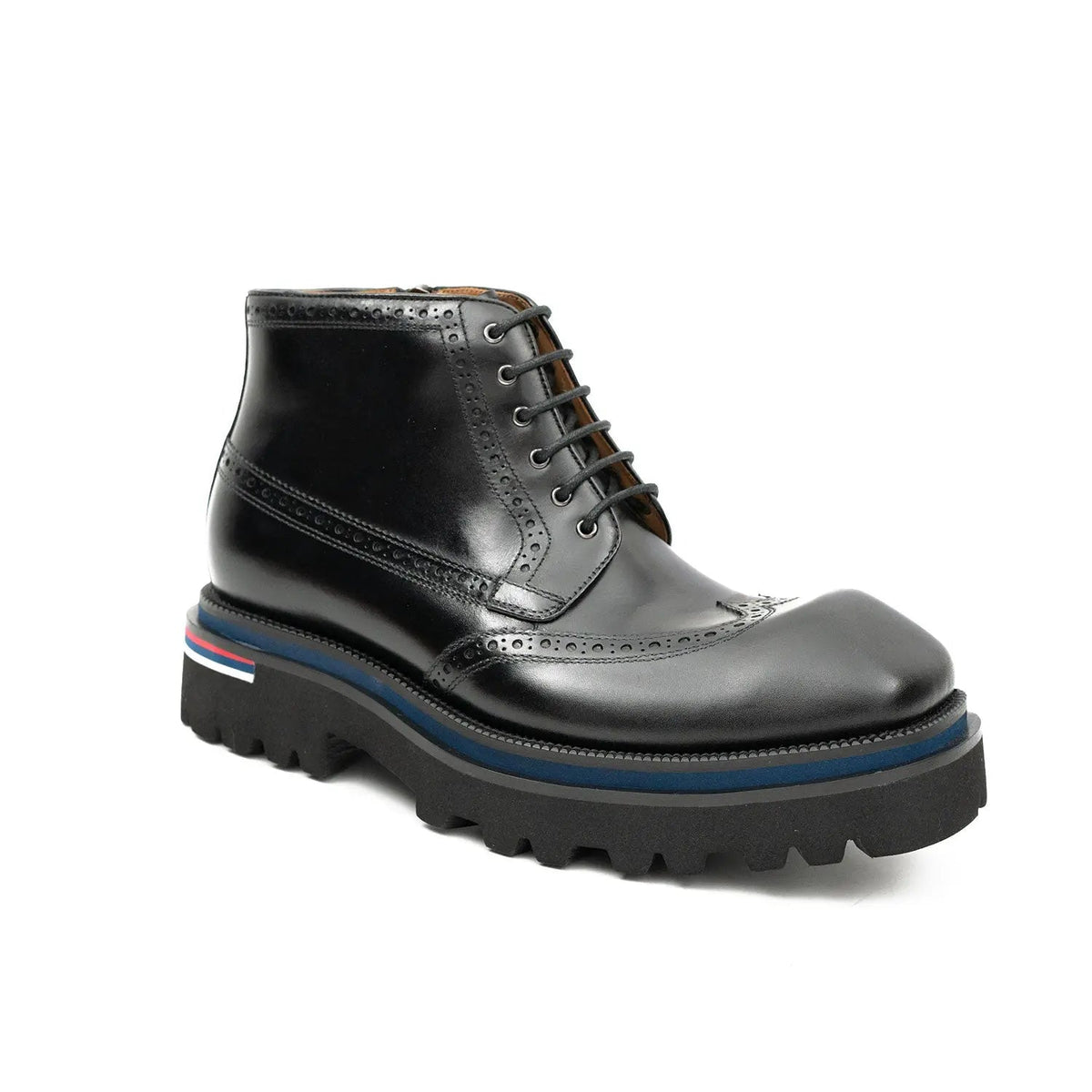 Black Wingtip Lace-Up Ankle Boots with Metal Eyelets