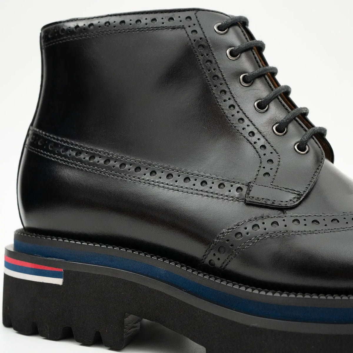 Black Wingtip Lace-Up Ankle Boots with Metal Eyelets