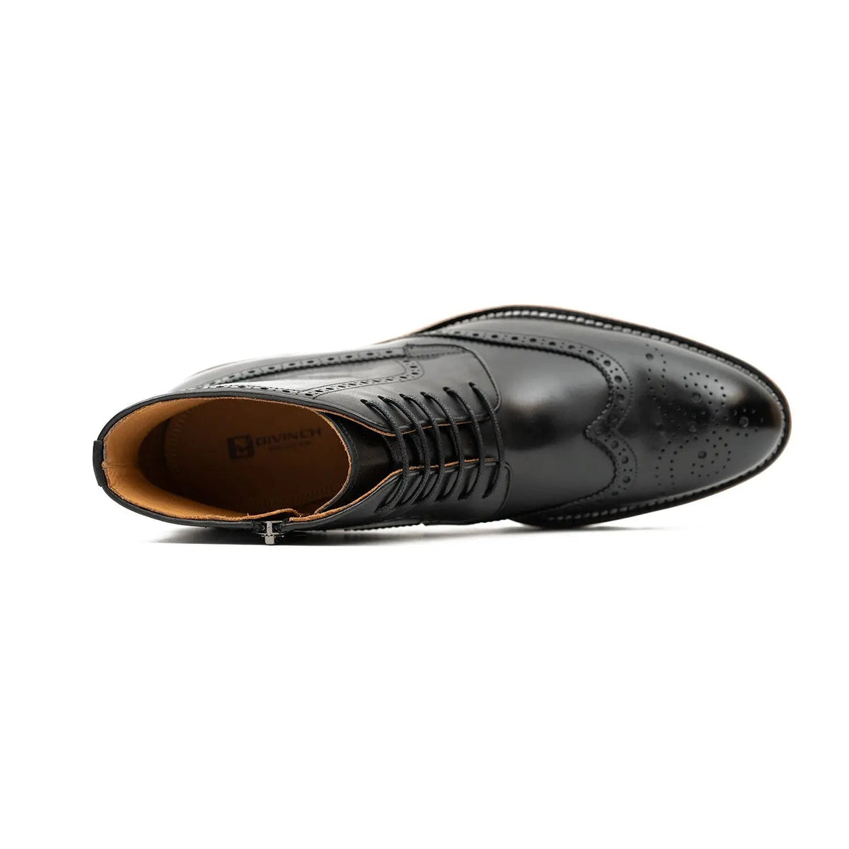 Black Wingtip Ankle Boots with Brown-Band Ridged Sole