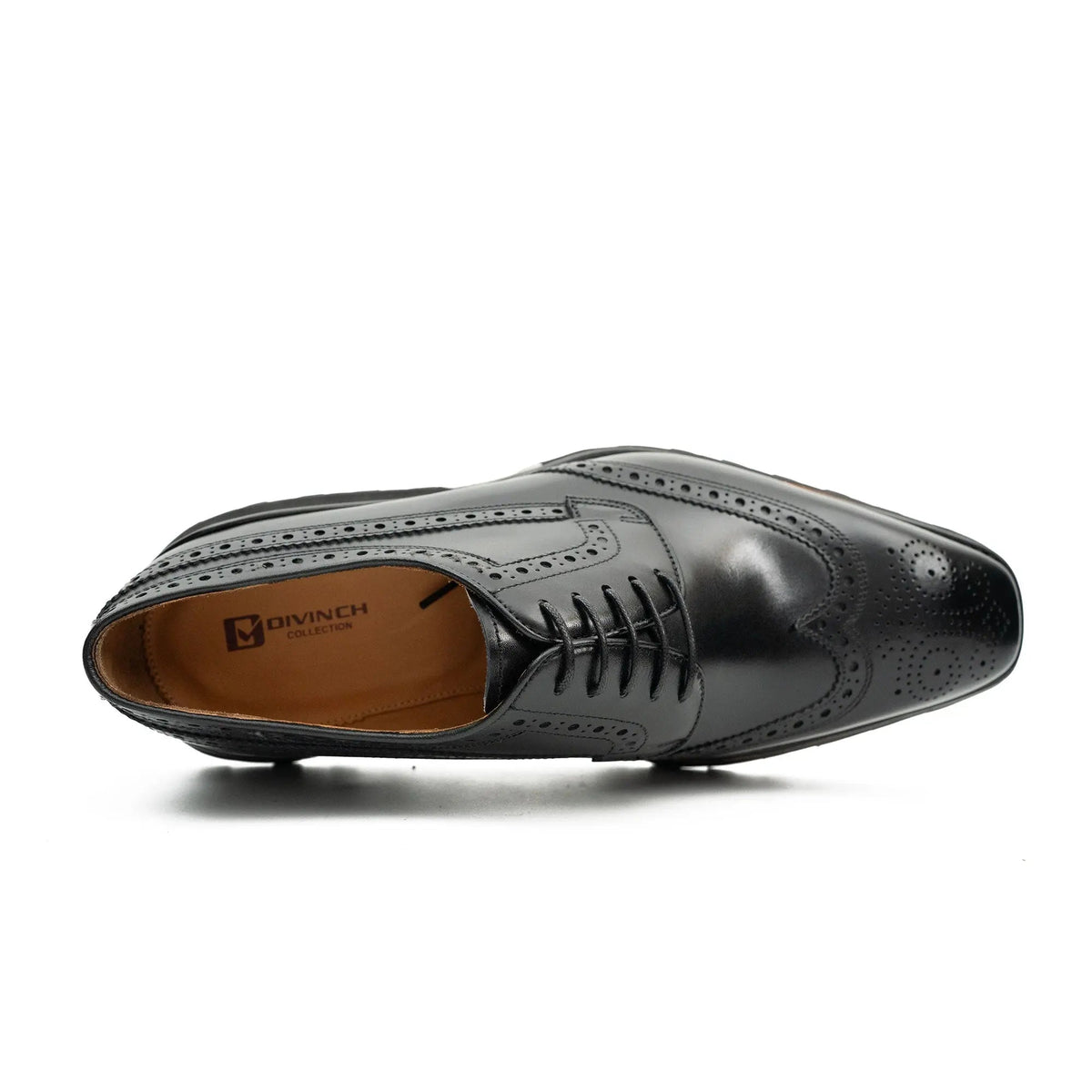 Black Wingtip Derby Shoes with Brown-Edge Lug Sole