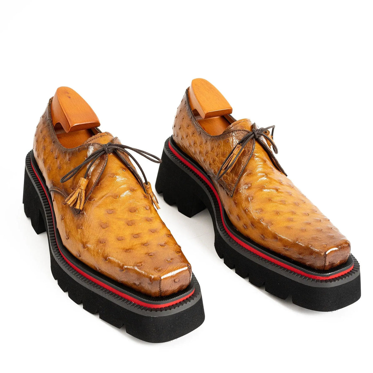Amber Brown Dotted-Texture Lug Sole Derby Shoe