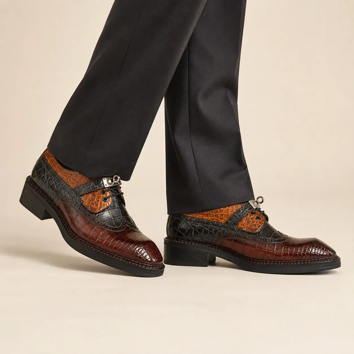 Multicolor Textured Square-Toe Derby Shoe