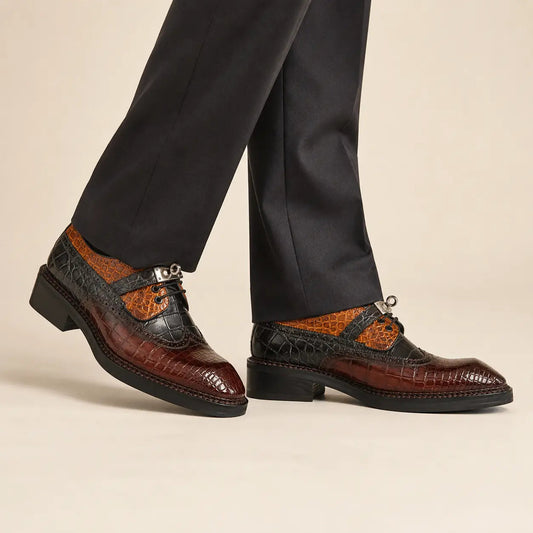 Multicolor Textured Square-Toe Derby Shoe