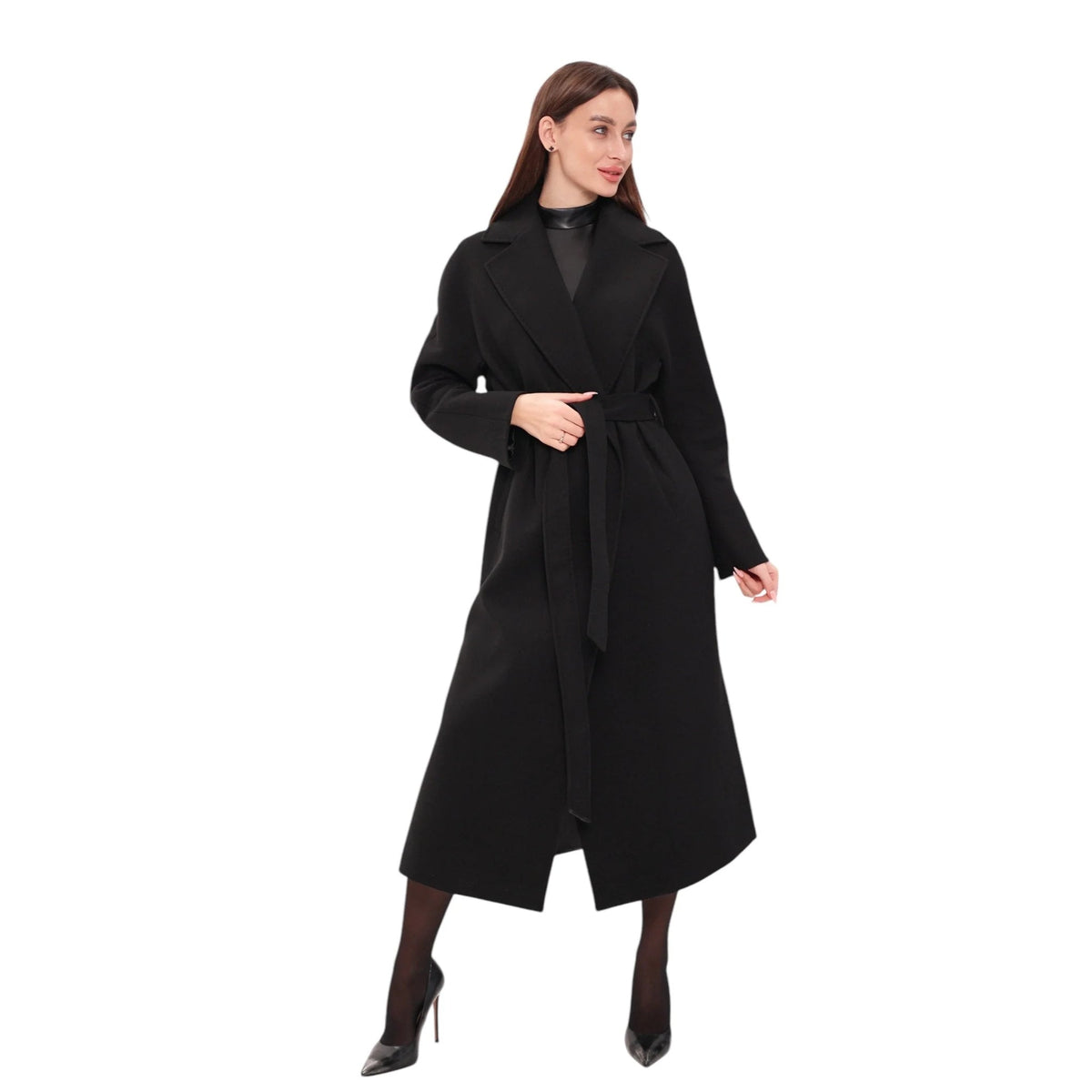 Cambridge Comfort Wraparound Wool Cashmere Coat in Black