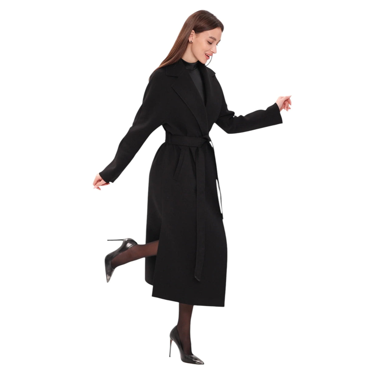 Cambridge Comfort Wraparound Wool Cashmere Coat in Black