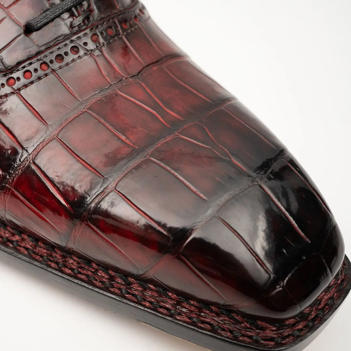Burgundy Textured Oxford Shoe with Tapered Squared Toe