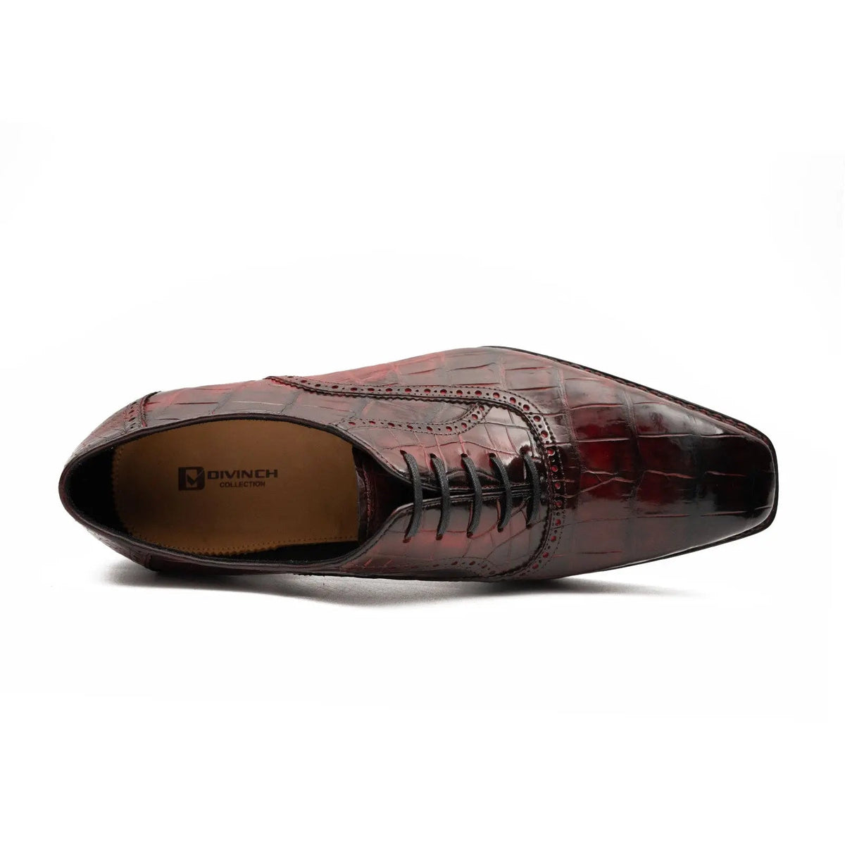 Burgundy Textured Oxford Shoe with Tapered Squared Toe