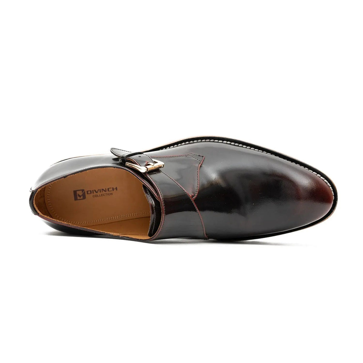 Dark Burgundy Single Monk Strap Shoes with Brown-Band Lug Sole