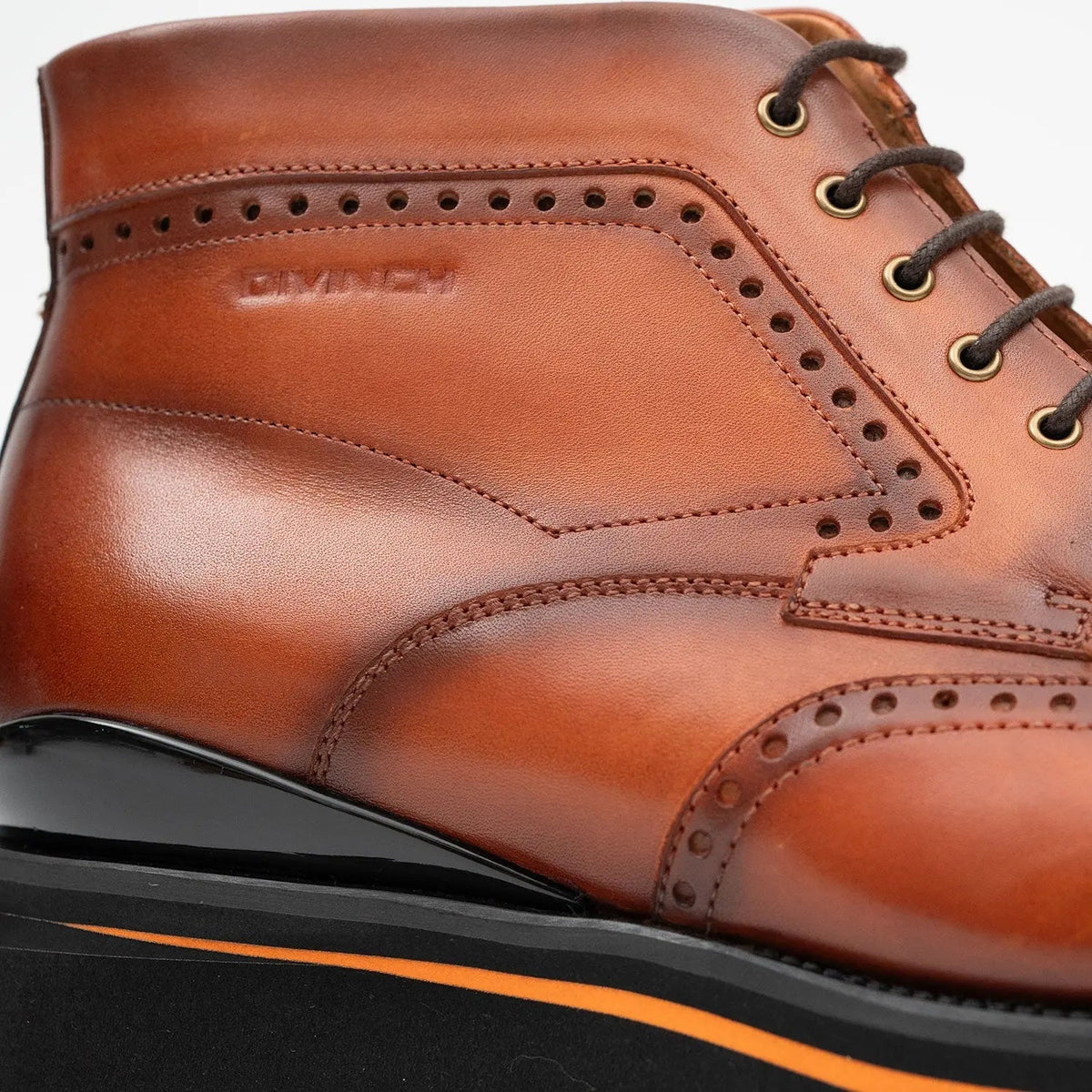 Orange-Brown Wingtip Lace-Up Ankle Boots with Metal Eyelets