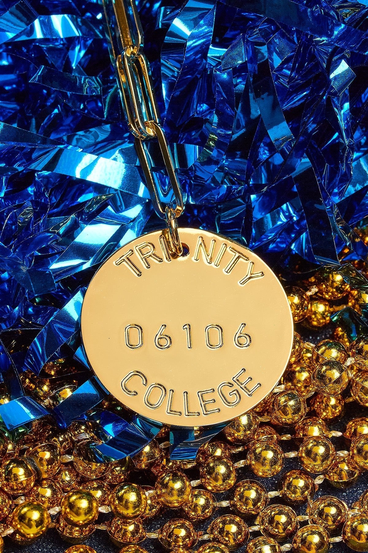 College Tag Charm Necklace - 18k Gold Plated Paper Clip Chain
