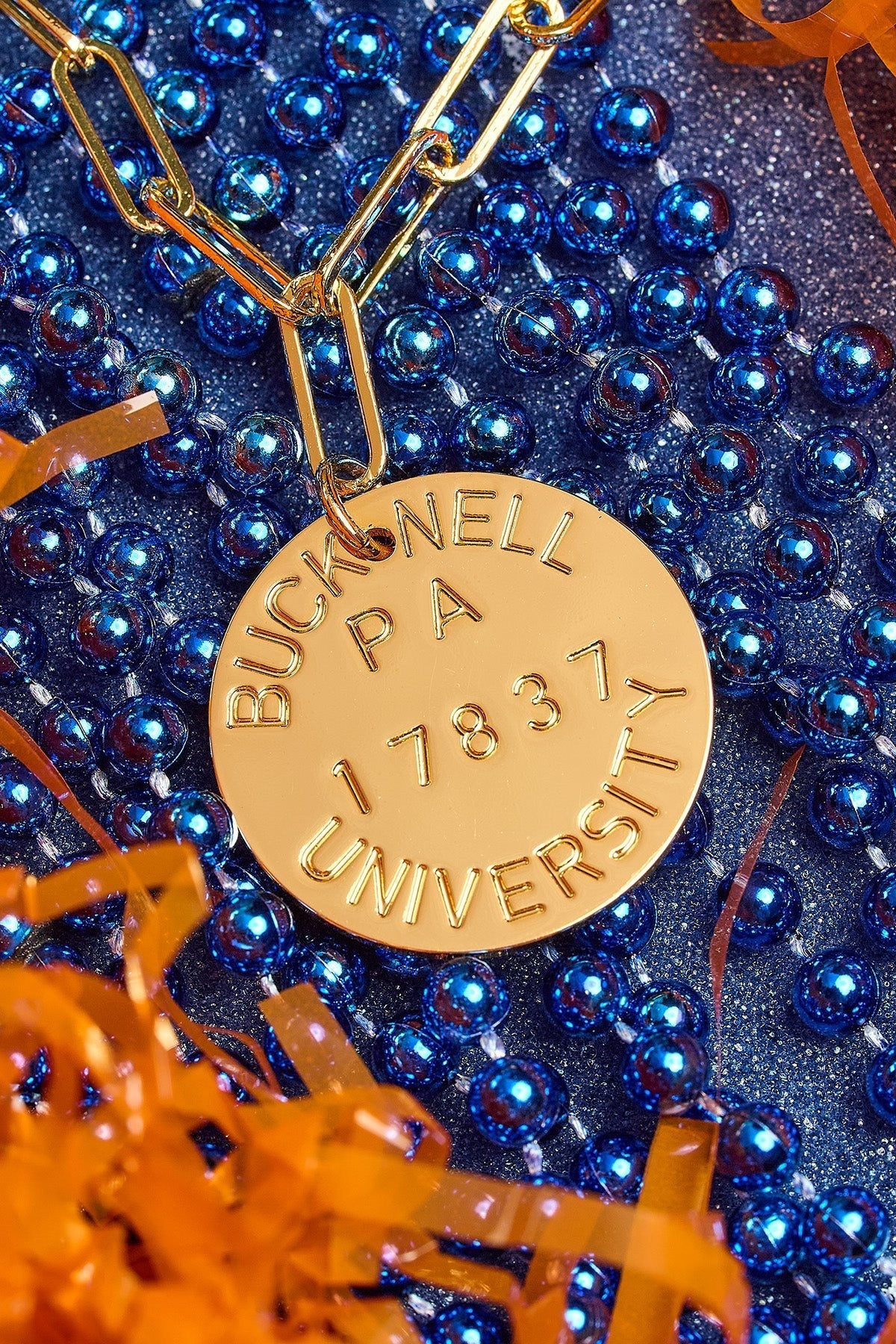 College Tag Charm Necklace - 18k Gold Plated Paper Clip Chain