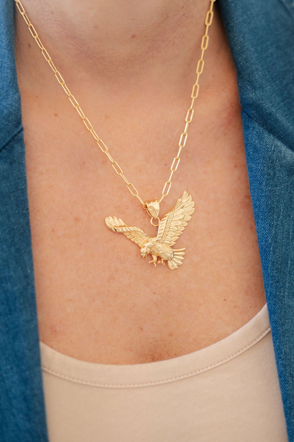 Eagle Paper Clip Chain Necklace - 18k Gold Plated