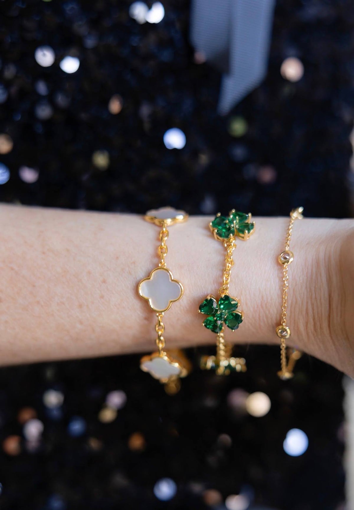 The Catherine Bracelet - Emerald Clover Stone adjustable Bracelet  - 18k Gold Plated-Darby Clark Collection