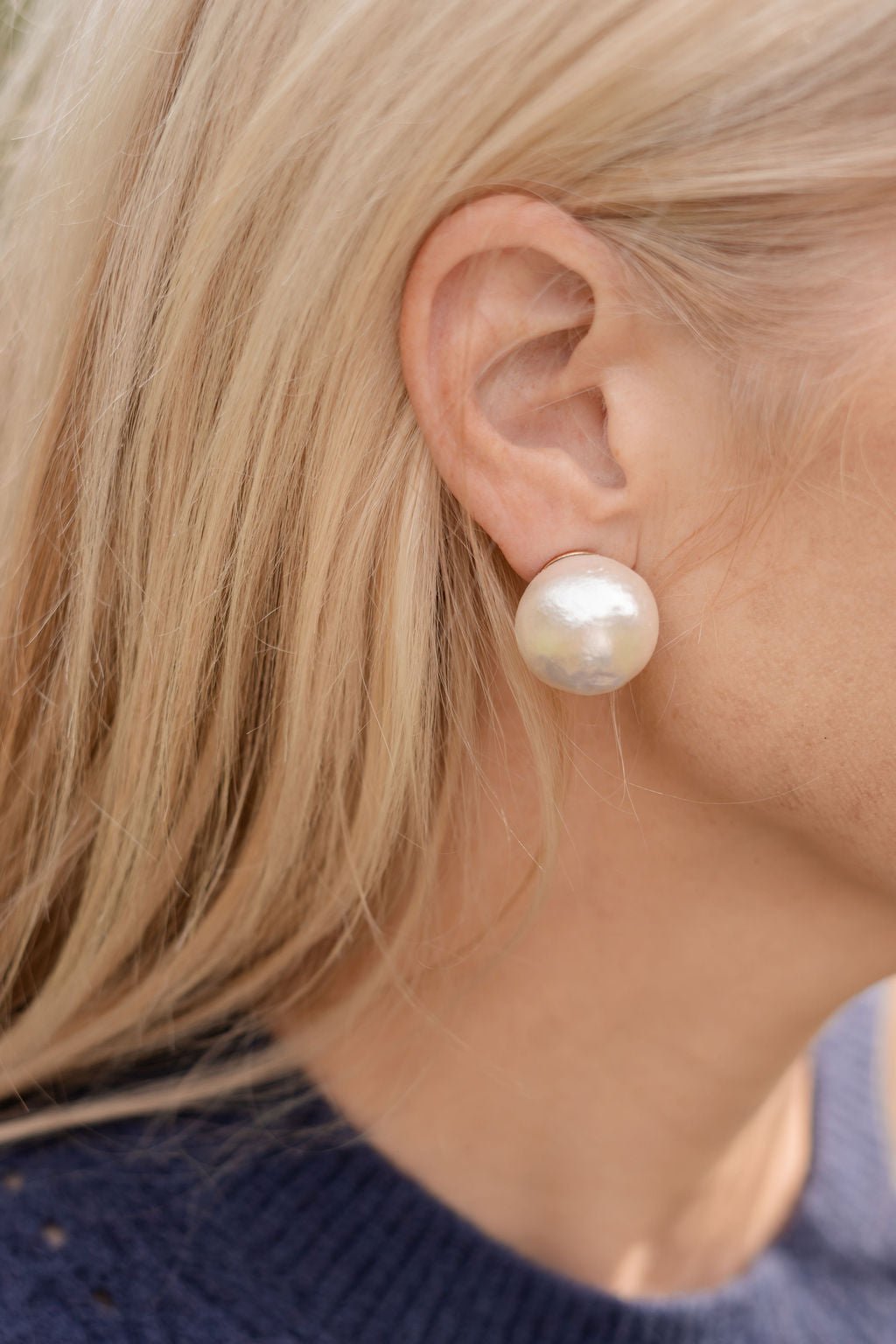 Evie - Cotton Pearl Stud Earring - 18k Gold Plated