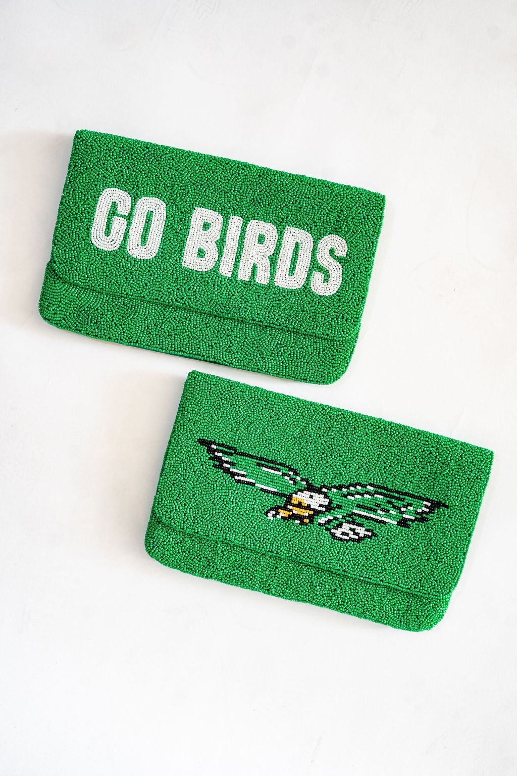 GO BIRDS -  Green  Beaded Clutch