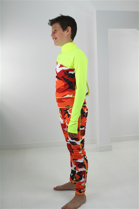 Boy's Full Body Swimsuit - UPF 50+ Sun Protective Swimwear - Red Camo w/ Yellow