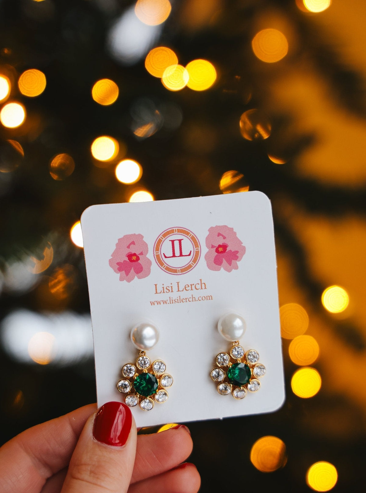 Kelly- Emerald Pearl Drop Earrings- 18k Gold Plated - Belle of the Ball Collection
