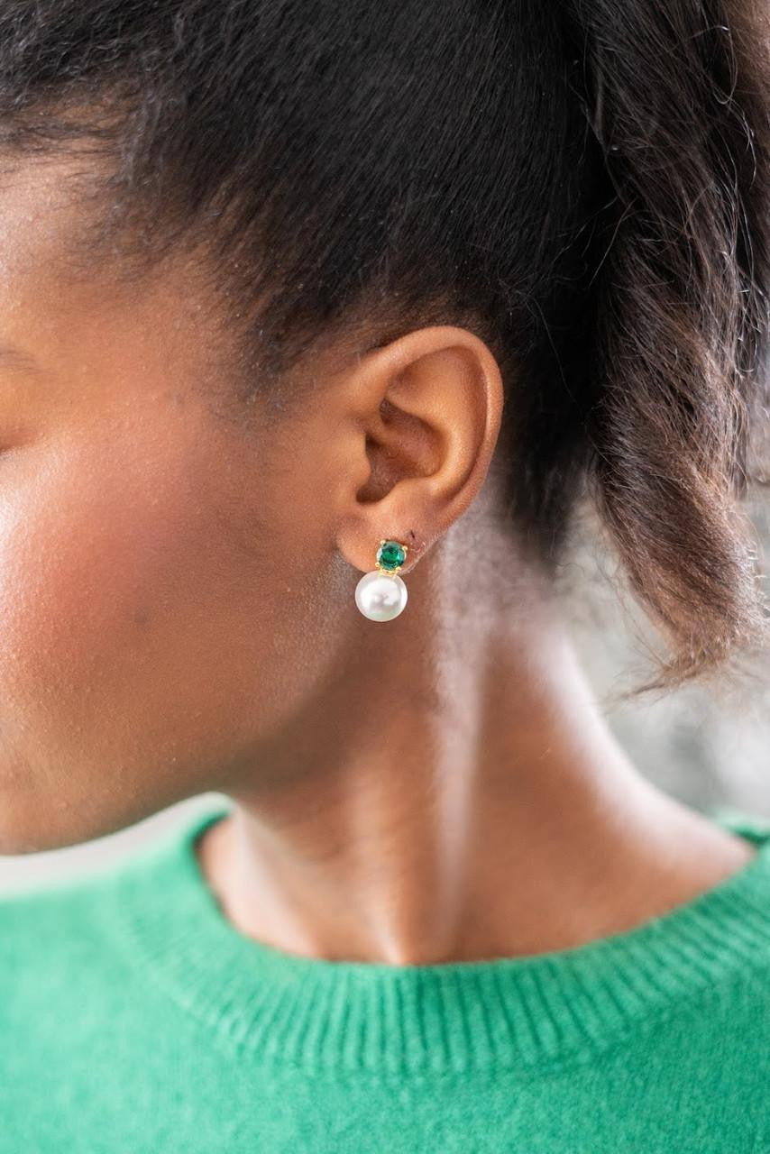 Carolyn - Emerald - Big Stone and Pearl Stud - Belle of the Ball