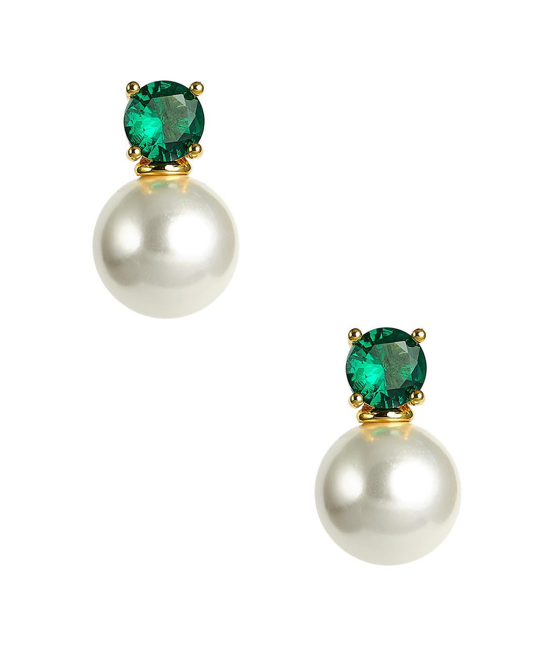Carolyn - Emerald - Big Stone and Pearl Stud - Belle of the Ball