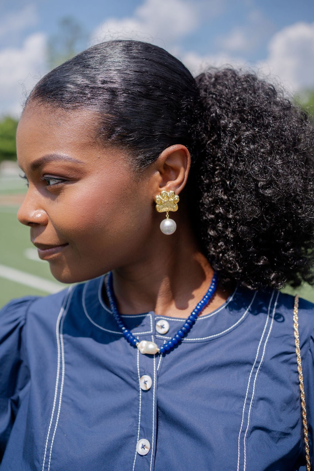 Paw Print Pearl Drop Earring - Gold Earring