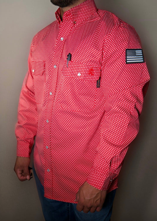 FR Pearl Snap Work shirt - Alpha Red - With U.S Flag
